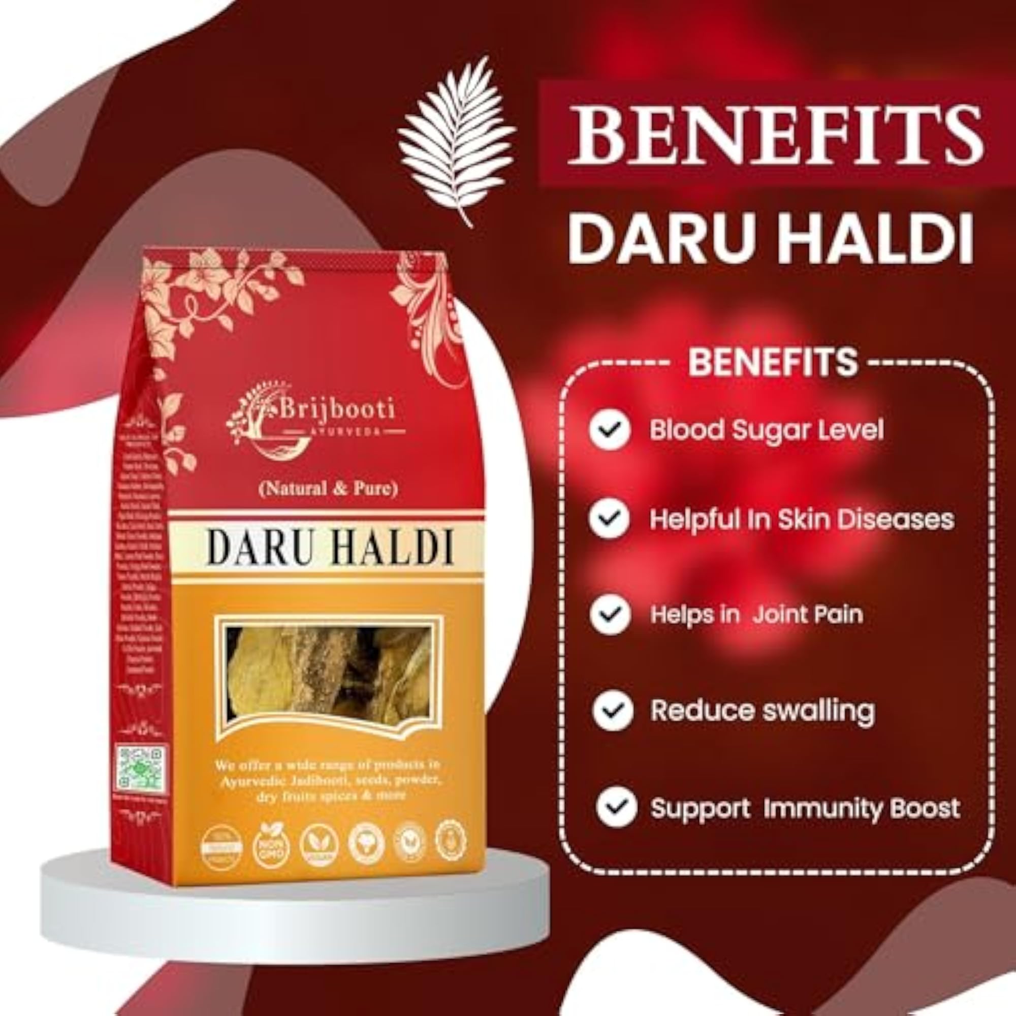 BrijBooti Daru Haldi Bark, Ayurvedic Herbal Remedy, 100g