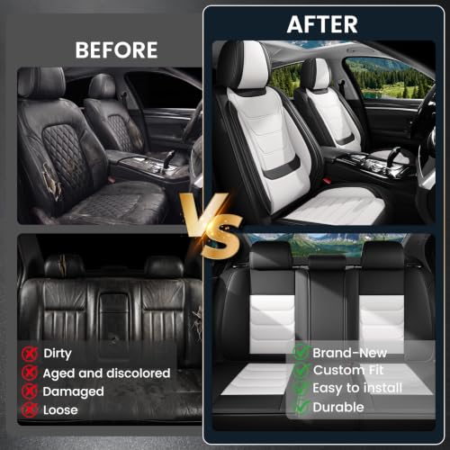 Image of Car Seat Covers Custom Fit Kia Telluride 2020-2026, Waterproof Nappa Leather Car Seat Protector, Breathable Car Seat Cushion, Seat Covers for Car(5 Seats Standard /Black&White)