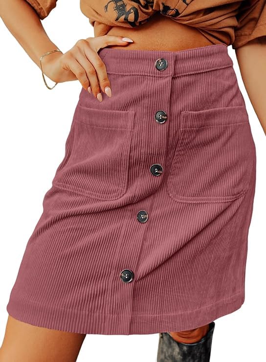 Happy Sailed Womens Corduroy Skirts Fall Winter High Waisted Button Down A-line Short Mini Skirt with Pockets