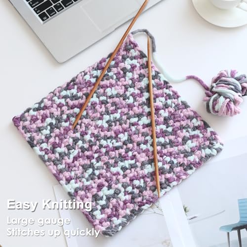 Image of #6 Super Bulky Blanket Yarn for Crocheting - 4 Skeins(Each 10.5oz /300g, 220yds /201m), Chunky Chenille Thick Plush Big Soft Yarn for Crocheting Knitting Blankets, Purple & Grey & Sky