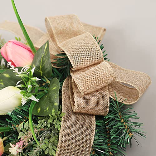 belupai 22in Pink Tulips Teardrop Swag, Decorative Floral Swag with Lily of The Valley Flower and Greenery Leaves, Spring Summer Tulips Swag for Indoor Outdoor Window Decor(Multicolor) - Image 4