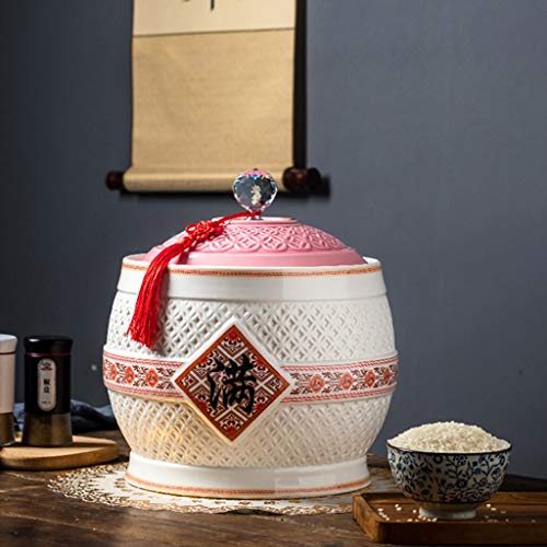 Priority Culture Food Storage Containe Rice Storage Container Chinese Jar Round Ceramic Storage Jar, Household Fully Sealed Ceramic Rice Cylinder, Kitchen Cereal Oatmeal Storage Box