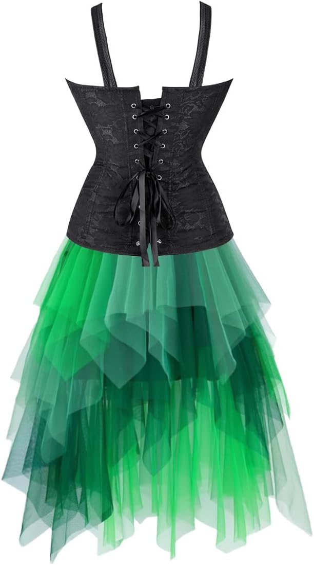 Jutrisujo Corset Dress Multi Layer Skirt Tulle Set Tops for Women Bustier Strap Zipper Gothic Vest Plus Size Halloween
