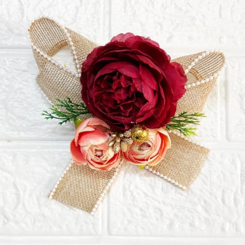 Image of ADIKALA Handmade Artificial Big Peonies 3 Flower Bunch for Trousseau Packing, Ready to use Flower Brooch Hamper for Decoration, Gift Wrapping Flowers (6, Maroon D2)