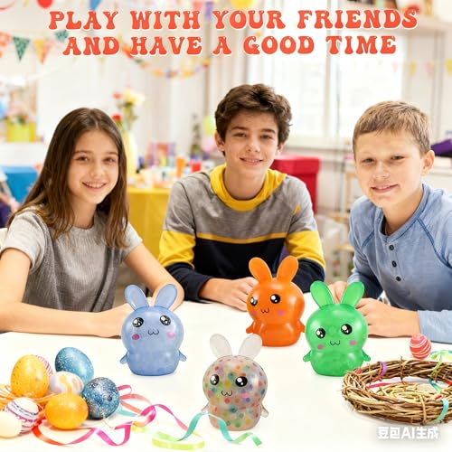 4pc Easter Basket Stuffers,Easter Basket Essentials,5pcs Squishy Easter Bunny Stress Balls for Adults,Easter Stress Relief Fidget Balls,Easter Party Favors Easter Basket Ideas Gifts (4pcs-D) — view 4