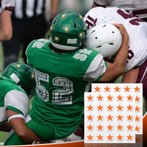 Image of Leinuosen Helmet Stickers Football Baseball Helmet Decals 1-1 /8 Inch Vinyl Sports Football Decals Self Adhesive Hockey Stickers for Hockey, Lacrosse, Batting(Clear Print Orange, Star)