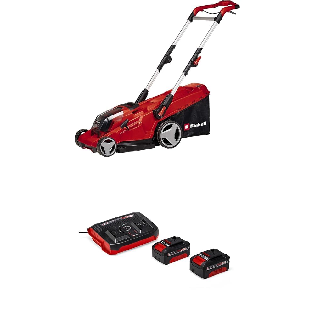 Einhell GE-CM 36/41 Li Power X-Change Cordless Lawnmower (Lithium-Ion, Brushless Electric Motor, 6-Stage Central Cutting Height Adjustment, Includes 2x 4.0 Ah Batteries and Twincharger)