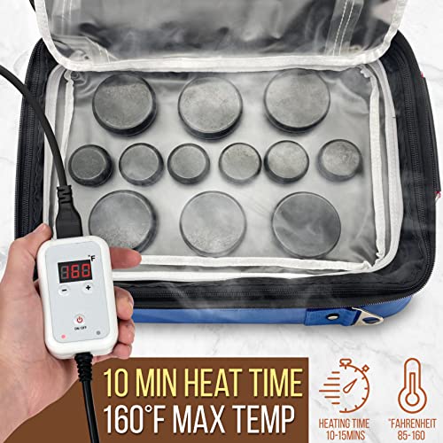 Portable Massage Stone Warmer Set - Electric Spa Hot Stones Massager And Heater Kit With 6 Large And 6 Small Round Shaped Basalt Massaging Rocks, Digital Controller Heating Bag #TOP2