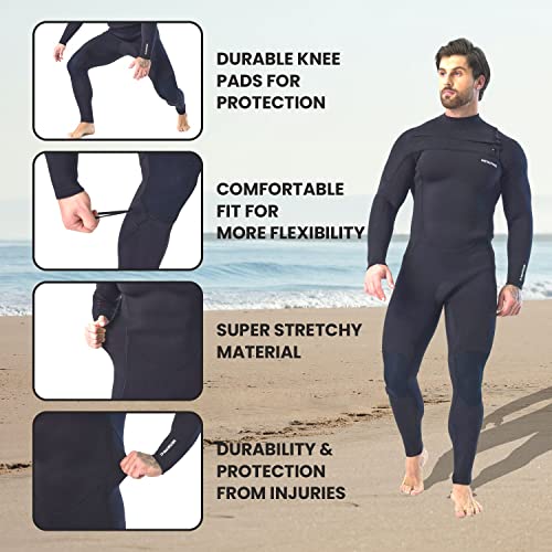 MWTA Men's Surfing Wetsuit, Chest Zip Fullsuit, Premium 5/4mm for