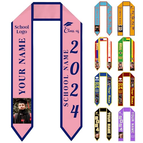 MESHELEY Custom Graduation Stole Customize Graduation Sash Personalized with Photo Class of 2024 Customized Graduation Gifts