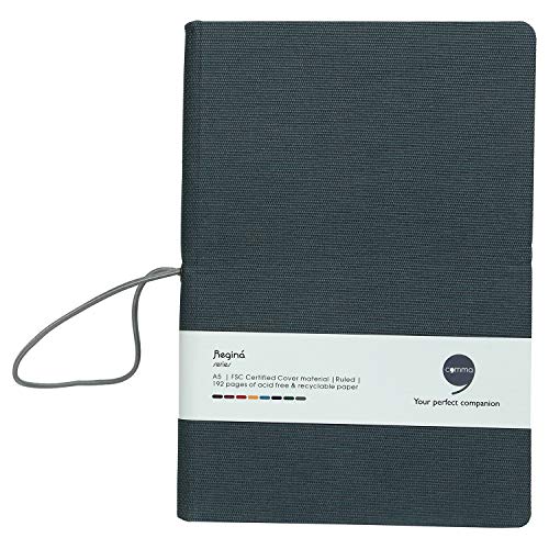 Image of COMMA Regina - A5 Size - Hard Bound Notebook with a Horizontal Elastic Band Closure - 192 Pages - 80gsm Natural Shade Paper - Fabric Cover Material - (Greyish Green)