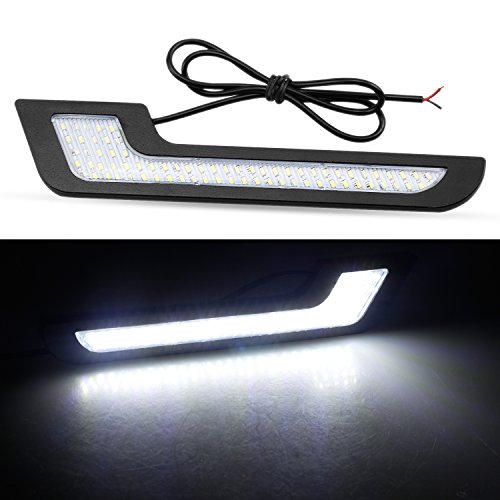 LEADTOPS Daytime Running Lights LED White Light L-Shape Strips 72 SMD Glass LENS with Back Sticker 12V DRL 6W DIY LED Lamp 100% Waterproof,1 Year Warranty (2 Pack)
