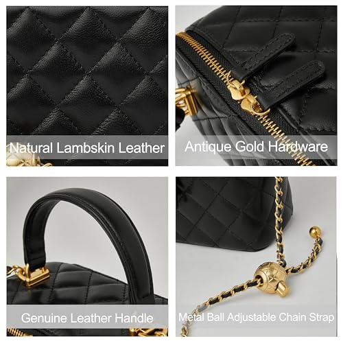 DORIS&JACKY Small Quilted Box Crossbody Purse For Women Designer Leather Mini Top Handle Pouch Bag With Metal Chain Strap3
