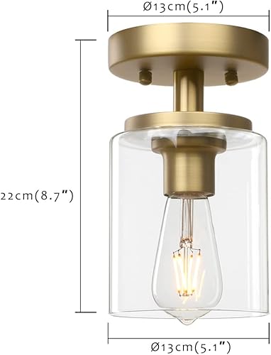 Miniatura 5 de Pathson Lámpara de techo industrial con pantalla de cristal, 1 lámpara colgante empotrada para pasillo, loft de cocina, bar cerca del techo