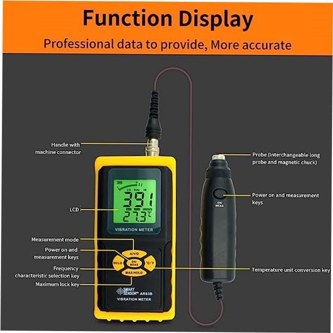 Analizzatore di vibrazioni portatile AR63B - Misuratore del sensore di vibrazione ad alta precisione for test precisi - Tester vibrometro versatile for prestazioni migliorate nelle applicazioni indust