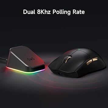 MCHOSE K7 Ultra Gaming Mouse Wireless, 59g Ultra-Lightweight, PAW3950 Sensor, 8000Hz Polling Rate, 42K DPI, 5 Programmable Buttons, 120 Hours of Playtime, Magnetic Wireless Charging Dock White Gold