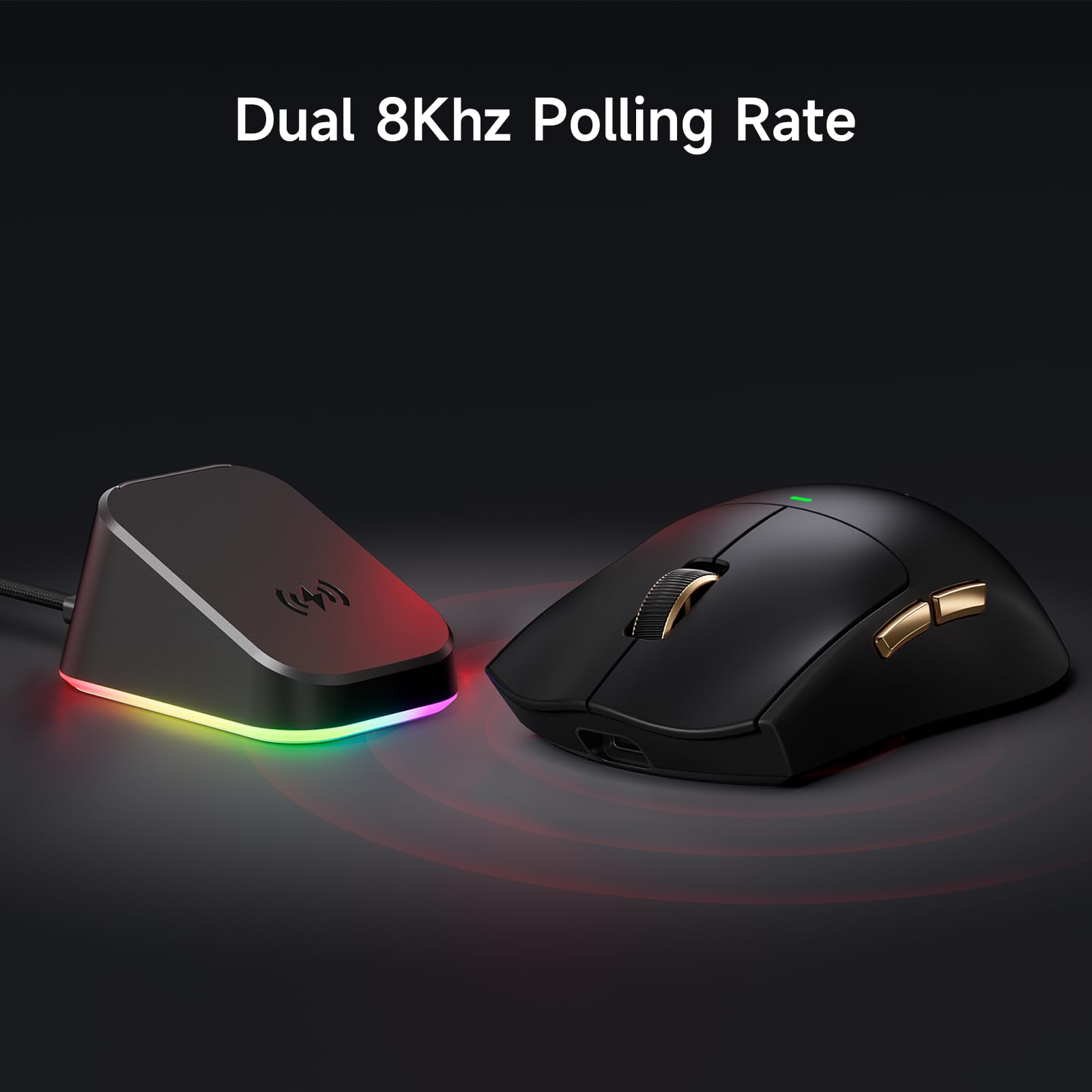 MCHOSE K7 Ultra Souris Gaming sans Fil, Station de Charge Magnétique RGB | 42 000 DPI, Capteur PAW3950, Dual 8K Polling, Légère 59 g, sans fil BT/2,4G/Filaire, Batterie 500 mAh, PC/Mac, Noir-Or