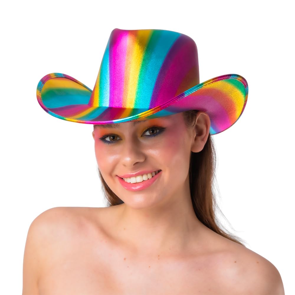Wicked Costumes Adult Texan Cowboy Hat (Ages 14+), Metallic Rainbow – Western Fancy Dress Festival & Party Accessory