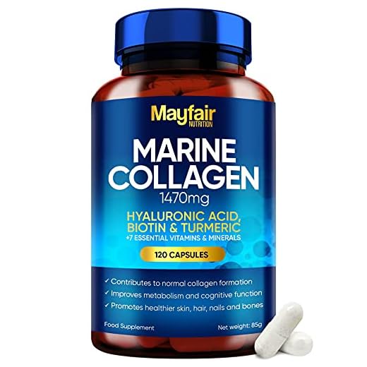 Marin kollagen-komplex | 120 typ 1 marina kollagenkapslar med tillsatt hyaluronsyra, vitaminer C & E-vitamin | Storbritannien tillverkad kvalitet från Mayfair Nutrition
