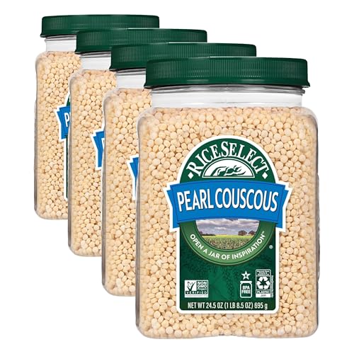 Image of RiceSelect Pearl Couscous, Premium Israeli-Style Wheat Couscous, Non-GMO, Kosher, 24.5oz Jar (Pack of 4)