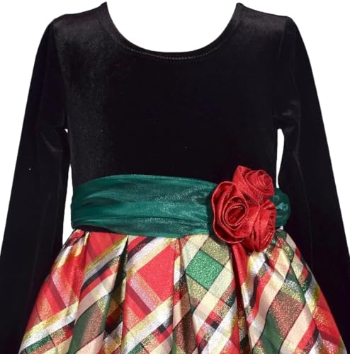 Bonnie Jean Girls 12M-16 Velvet Metallic Plaid Taffeta Christmas Dress2