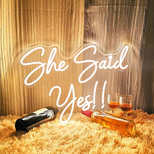 Image of Large She Said Yes Neon Sign 23x16.3 inch Warm White for Wedding Proposal Party, Wall Decor, Flex Led Neon Light Signs for engagement party, Wedding Decoration, Romantic Neon Sign gift