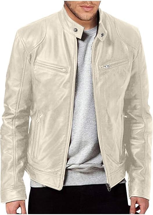 Mens Pu Leather Multi Pocket Jacket Stand Collar Full Zipper Cardigan Motorcycle Bomber Jackets Zip Up Windbreaker
