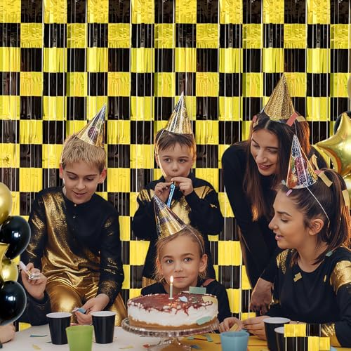 Image of Graduation Balloon Garland Arch Kit Birthday Party Decorations, Black Gold Fringe Backdrop Tinsel Streamers Photo Booth Prop for Graduation Prom Wedding Anniversary Retirement Party Decor Supplies