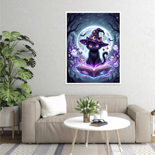 Image of Clendo Magic Cat Paint by Numbers Kit for Adults - Halloween Adult Paint by Number Kits on Canvas Without Frame for Beginner, Oil Painting by Numbers Kit for Gift Home Wall Decor 16x20 Inch