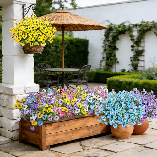 Image of Bassion 16 Bundles Artificial Pansy Flowers for Outdoors Decor, Colorful
