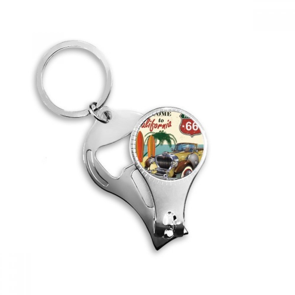 Colorful Classic Cars Beach Pattern Nail Nipper Ring Key Chain Bottle Opener Clipper