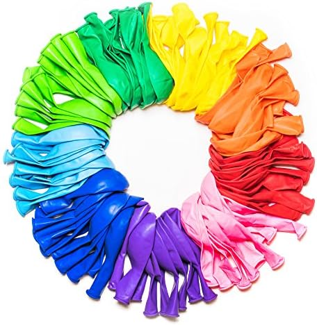 Dusico® Balloons Rainbow Set (100 Pack) 12 Inches, Assorted Bright Colors, Made With Strong Multicolored Latex, For Helium Or Air Use. Kids Birthday Party Decoration Accessory