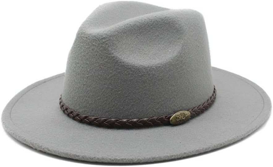 Classic Western Felt Fedora Hat, Black with Braided Band, Wide Brim