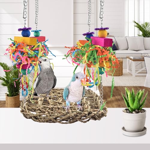 Image of KATUMO Bird Toys, Grass Swing Hammock Climbing Toy for Parrot Parakeet