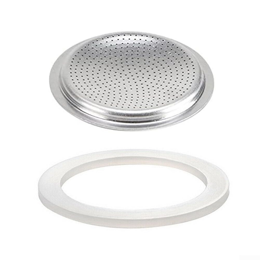 Guarnizione in gomma siliconica e filtro di ricambio per moka