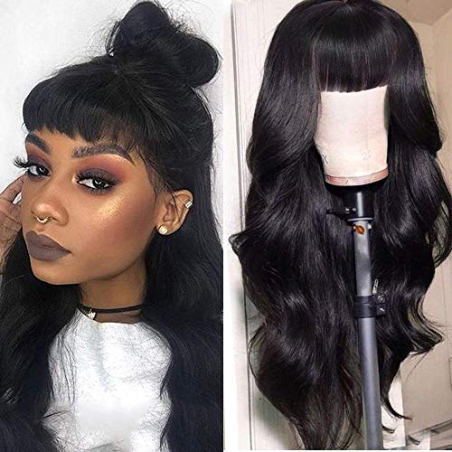 ALIPOP Body Wave Wig with Bangs Human hair, None Lace Front Wavy Wigs for Women 150% High Density Brazilian Human Virgin Hair Daily Use Wig(20 inch)