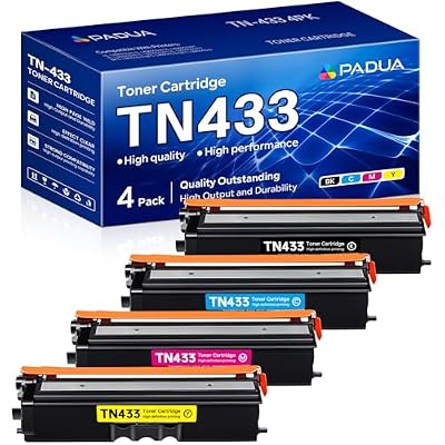 TN-433 TN433 High Yield Toner Cartridge Set 4 Pack Compatible TN433BK TN433C TN433M TN433Y Toner Replacement for Brother TN433 MFC-L8900Cdw HL-L8260CDW HL-L8360CDW MFC-L8610CDW HL-L8360CDWT Printer