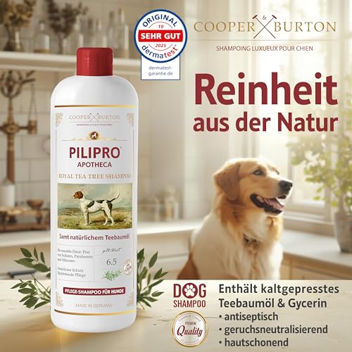 COOPER & BURTON Teebaumöl Hundeshampoo SPARSET 2X 500ml | Shampoo für Hunde gegen Juckreiz Flöhe Zecken Milben Fellpflege & Fellglanz Pflegend | pH-hautschonend für alle Felltypen