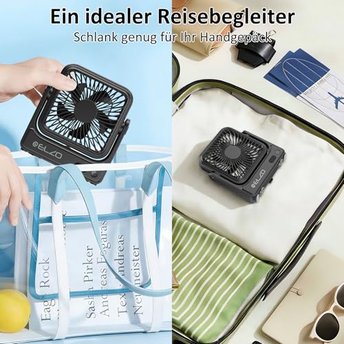 ELZO Magnetischer Reiseventilator kreuzfahrtgeeignet, 5000mAh wiederaufladbar tragbar, 4 Geschwindigkeiten leiser Betrieb mit Haken für Schiffskabine, Reiseutensilien 2026 für Decke und Wand – Bild 4