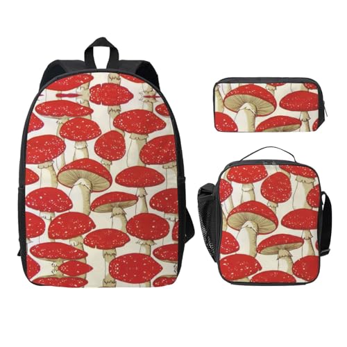Sac à dos champignon 3 pièces avec boîte repas et trousse école Noir