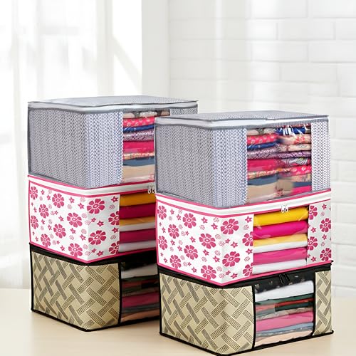 Image of Wardrobe Clothes Organizer Bags | Non-Woven Fabric Storage Covers with Zipper | Set of 6 - Black & Yellow Design