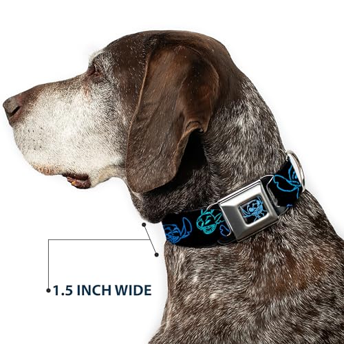 Disney Hundehalsband, Metall-Sicherheitsgurtschnalle, elektrische Stichposen, Schwarz, Neonblau, 40,6 bis 58,9 cm, 3,8 cm breit