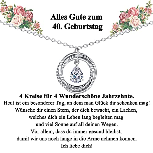 CERSLIMO 40 Geburtstagsgeschenk für Frauen/Freundin/Schwester, Silberkette Damen 925 Sterling Silber Kette Kreis Zirkonia Anhänger Halskette 40.Geburtstag Geschenke Schmuck Cover