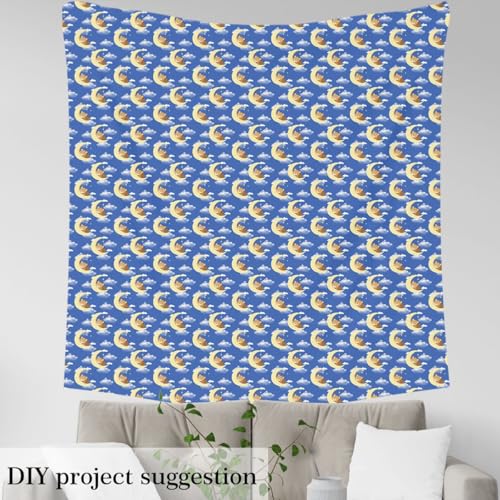Bear Fabric By The Yard, Kawaii Sleeping Bear Indoor Outdoor Fabric for Kids, Moon Star Cloud Goodnight Upholstery Fabric, Cute Cartoon Animals Decorative Fabric for Quilting Sewing, 5 Yards, Blue - Image 3