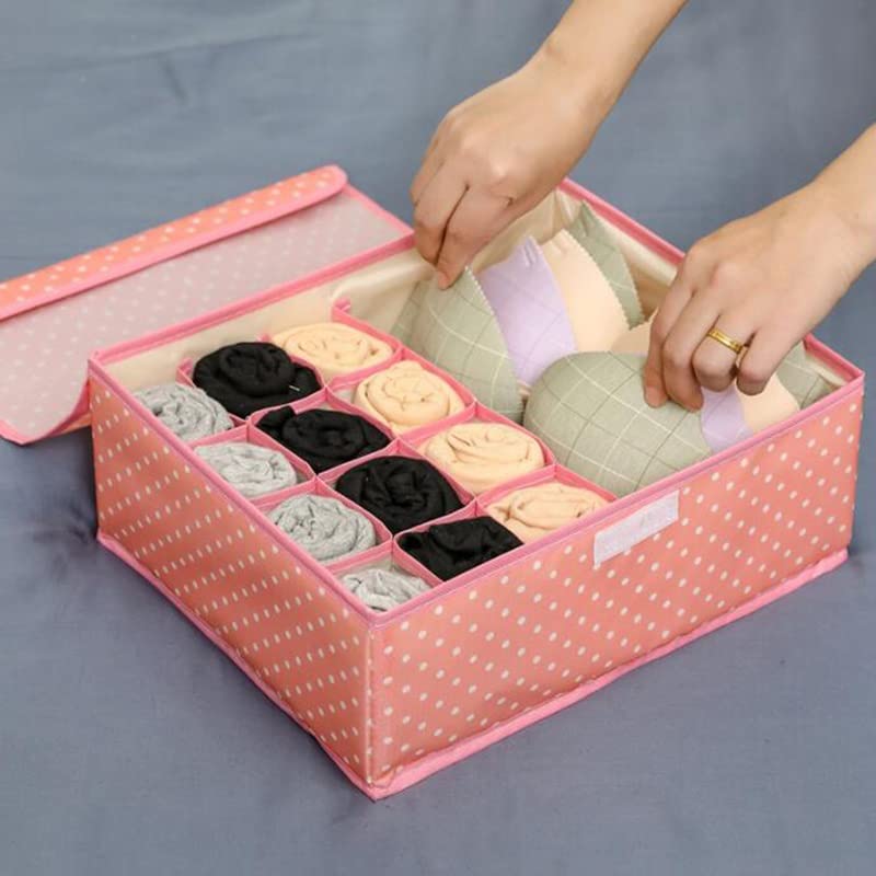 Bluwings 13 Grid Underwear Folding Storage Box Home Storage Kit Drawer Save Space Closet Organizers with Lid for Wardrobe (Orange - Dotted)