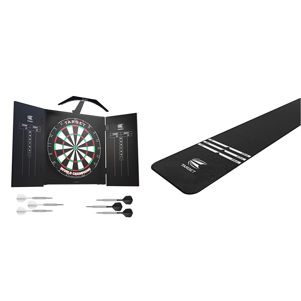 Target Darts Arc Dartboard Lighting System Home Cabinet Set - Includes World Champions Dartboard and 2 Sets of Darts & World Champion Darts Mat
