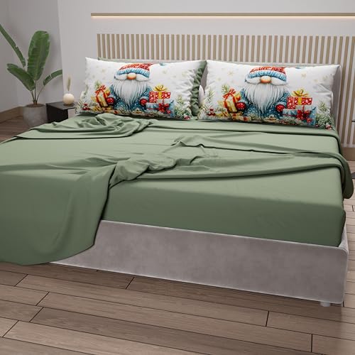 PETTI Artigiani Italiani - Lenzuola in Cotone con Federe in Stampa Digitale di Natale, Lenzuola Natalizie Una Piazza, Completo Letto Singolo Natalizio, Xmas 14 Verde, 100% Made in Italy - Immagine 3
