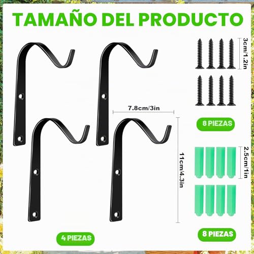 Miniatura 2 de 4 Piezas Cesta Colgante De Hierro Para Ganchos De Pared, Gancho De Planta Para Colgar En La Pared, Ganchos Colgantes De Metal Para Jardín, Para Comedero Para Pájaros Maceta Colgante