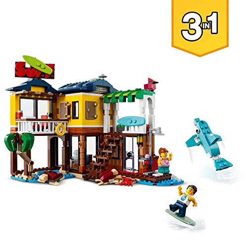 LEGO 31118 Creator 3en1 Casa Surfera en la Playa, Barco o Avión Biplano, Juguete de Construcción con Animales para Niños y Niñas de 7 Años o Más