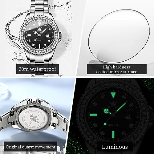 Image of OLEVS Womens Watches Diamond Luxury Dress Gold Wrist Watch Stainless Steel Waterproof Luminous Date